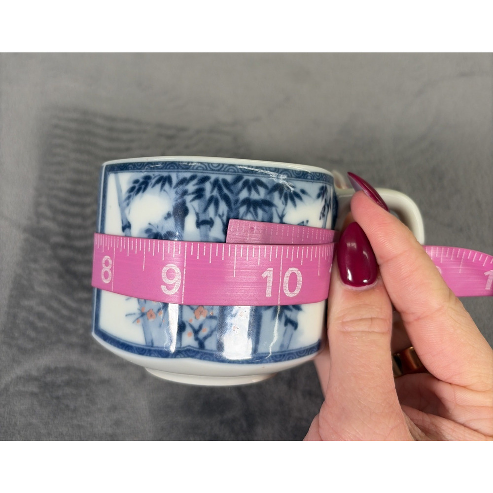 Porcelain Japanese Fan Snack Plate With Cup & Saucer Bamboo Blue & Pink Charity - Picture 15 of 16
